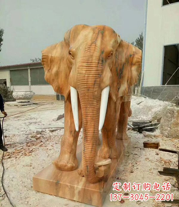 东莞鼻卷如意晚霞红招财大象石雕