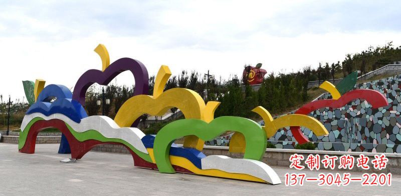 东莞不锈钢彩色抽象苹果雕塑