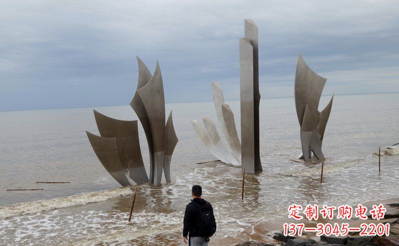 东莞不锈钢抽象船帆海边景观雕塑