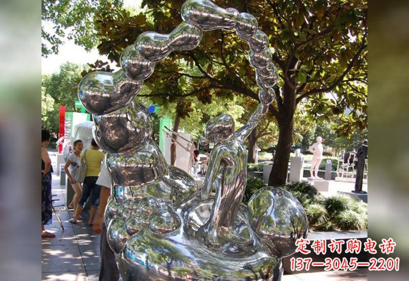 东莞不锈钢抽象吹泡泡的儿童雕塑