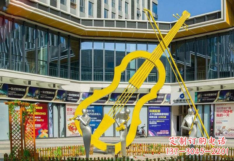 东莞不锈钢抽象喷漆大提琴雕塑