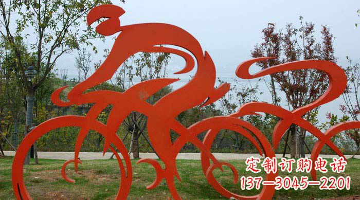 东莞不锈钢抽象骑自行车人物雕塑1