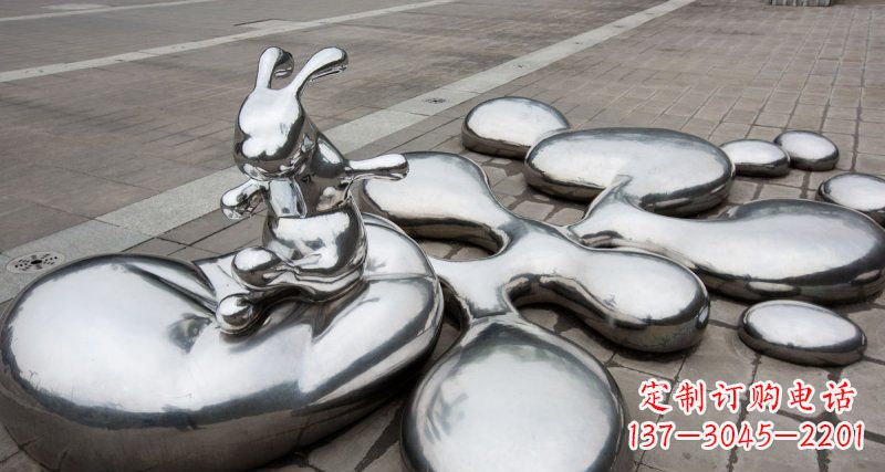 东莞不锈钢抽象兔子和水滴广场雕塑