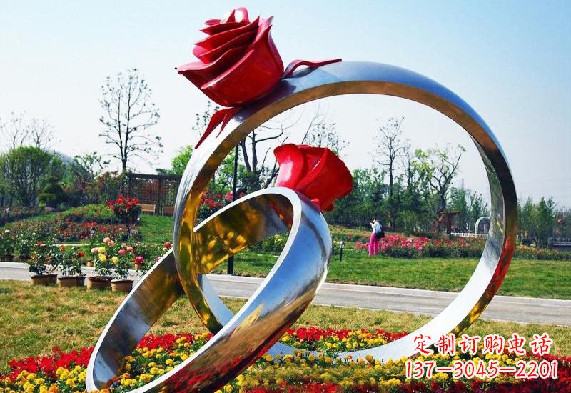 东莞不锈钢公园玫瑰花戒指雕塑