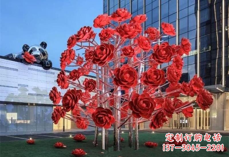 东莞不锈钢公园玫瑰花树雕塑——让玫瑰长驻公园