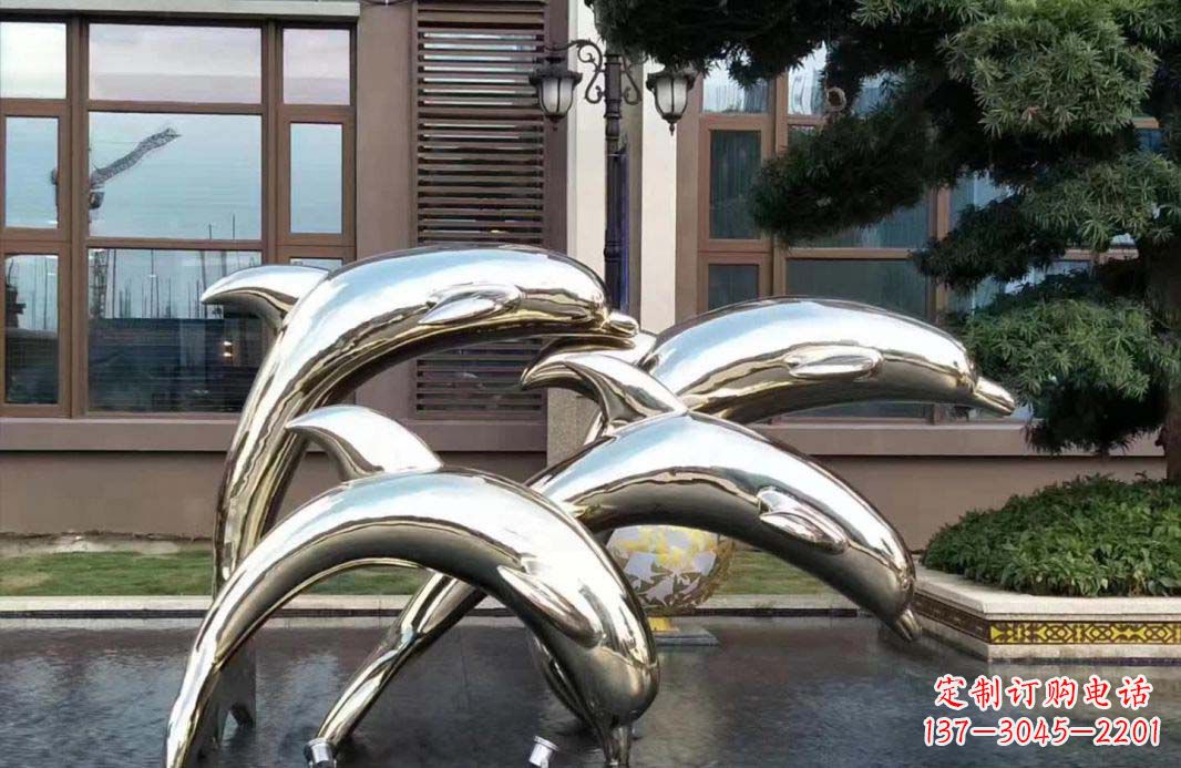 东莞不锈钢海豚跳跃雕塑精美绝伦