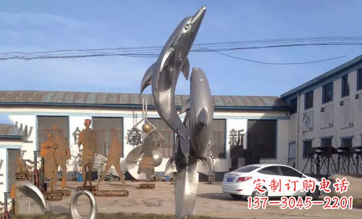 东莞不锈钢海豚嬉戏雕塑精美的艺术视觉