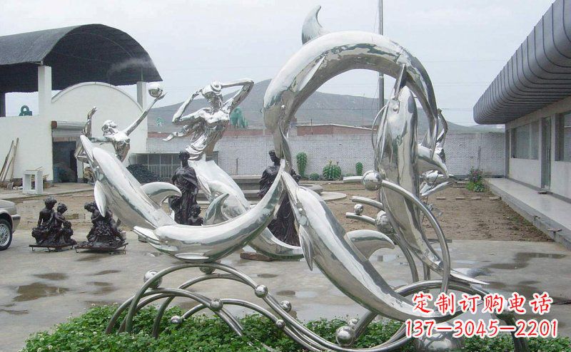 东莞不锈钢海豚嬉戏动物雕塑