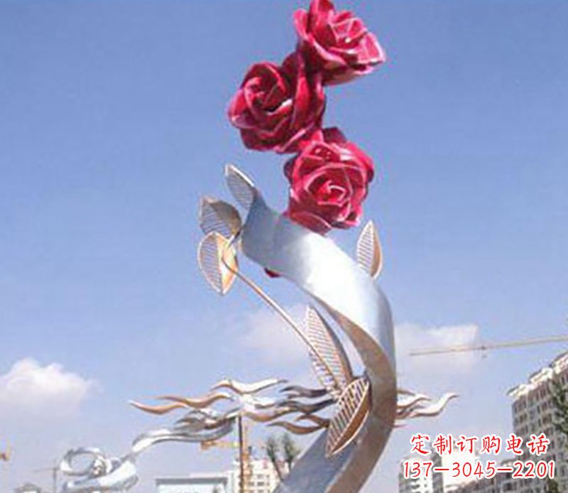 东莞不锈钢玫瑰雕塑精美的艺术品