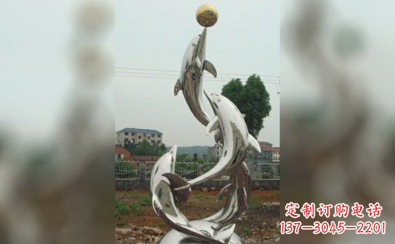 东莞不锈钢三个海豚嬉戏雕塑