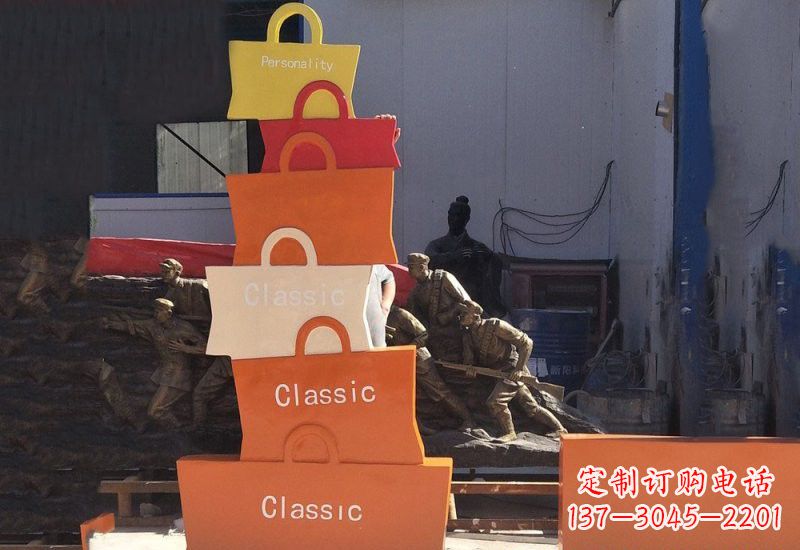 东莞不锈钢商场抽象购物袋雕塑