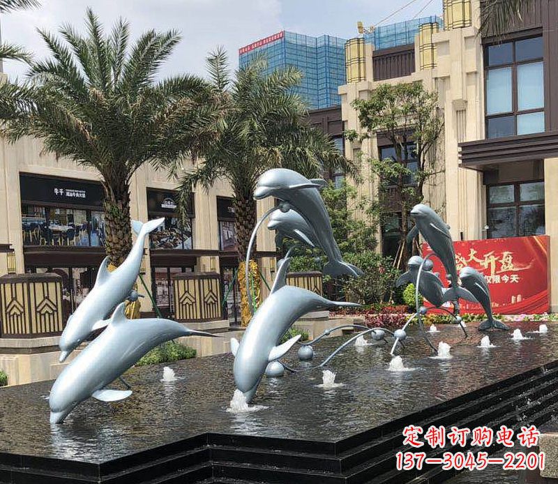 东莞不锈钢小区海豚跳跃喷泉雕塑
