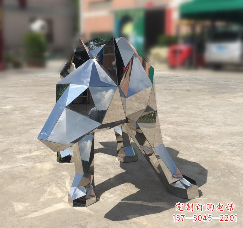 东莞不锈钢园林动物几何狼雕塑