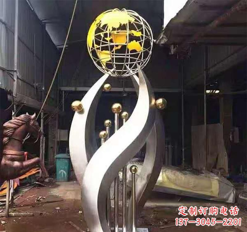 东莞不锈钢转动地球仪雕塑——传承地球文明