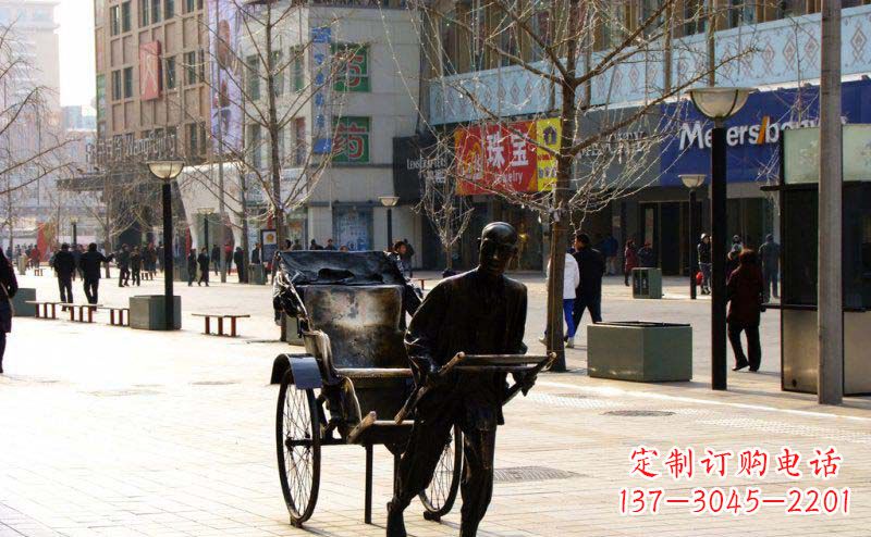 东莞步行街拉黄包车的人物景观铜雕 (2)