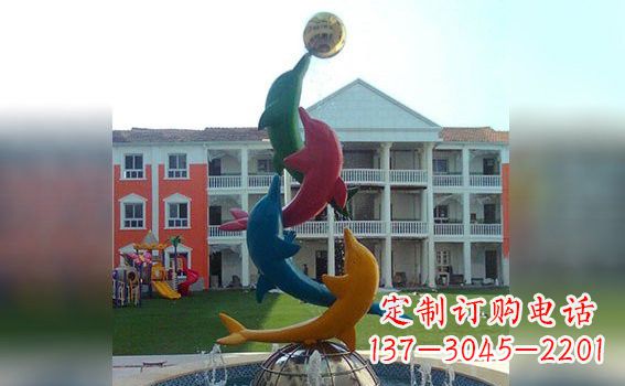 东莞彩色不锈钢海豚雕塑海洋动物景观标识