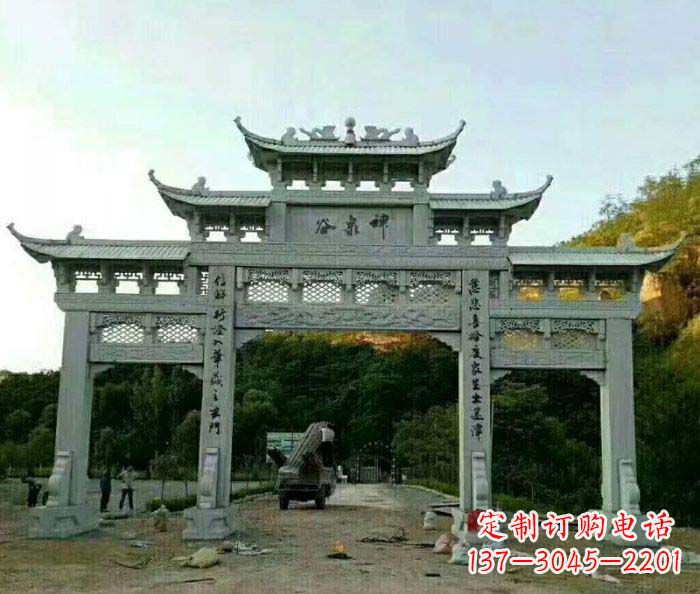 东莞村口三门石雕牌楼 (5)