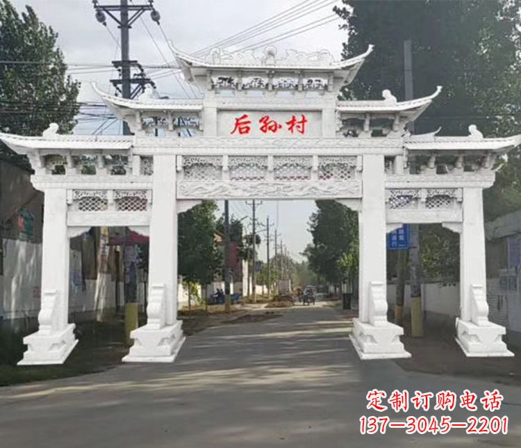 东莞村庄三门五楼牌坊石雕 (2)