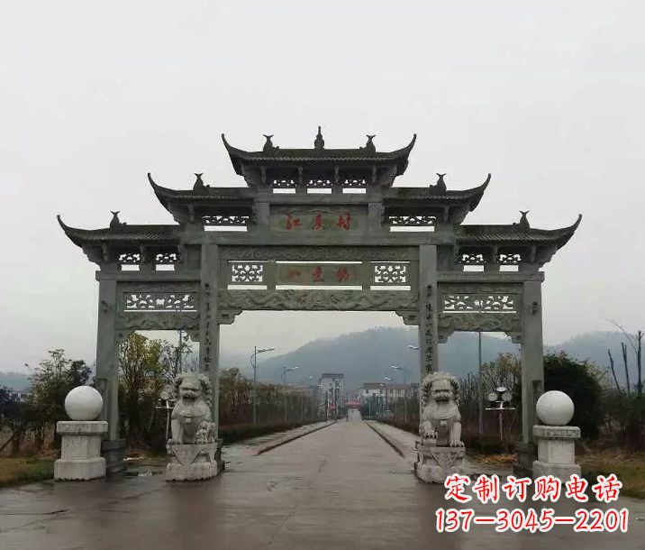 东莞村庄三门五楼石牌坊石雕
