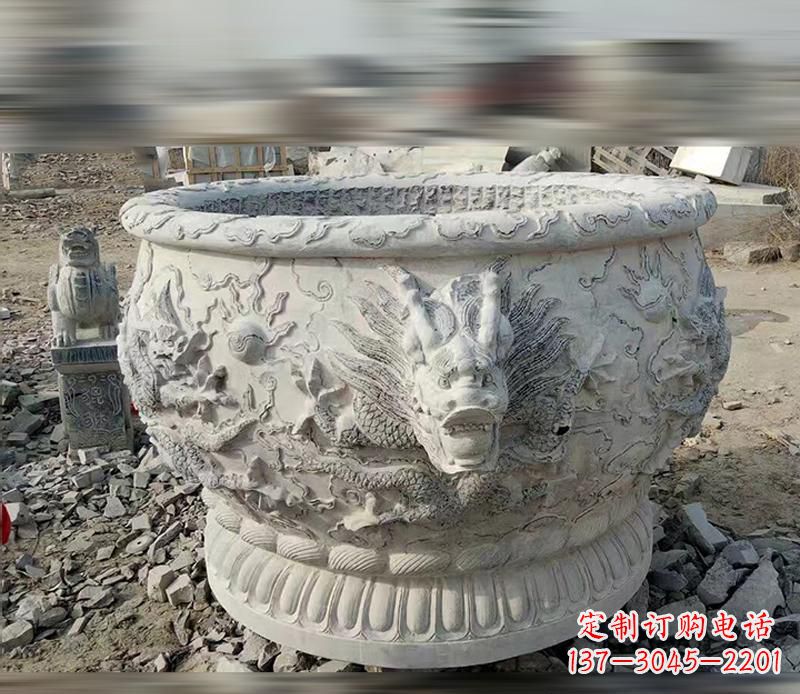东莞大理石龙浮雕水缸