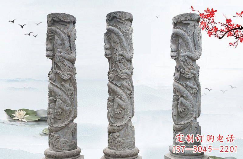 东莞精美大理石龙柱雕塑