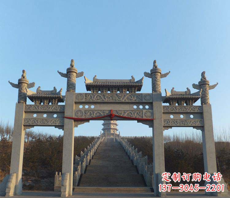 东莞精美大理石三门牌坊雕塑