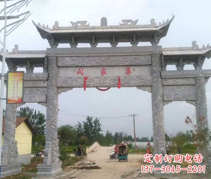 东莞精美大理石三门牌楼雕塑