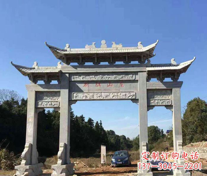 东莞大理石三门牌坊石雕 (2)