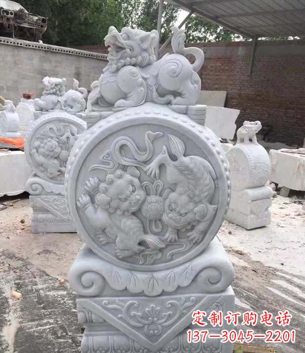 东莞大理石狮子抱鼓石雕塑