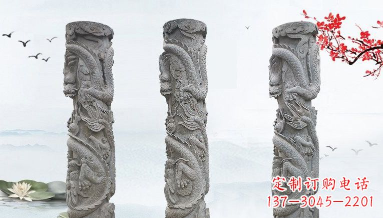 东莞精美大理石龙柱雕塑