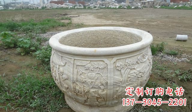 东莞大理石鸳鸯花盆雕塑