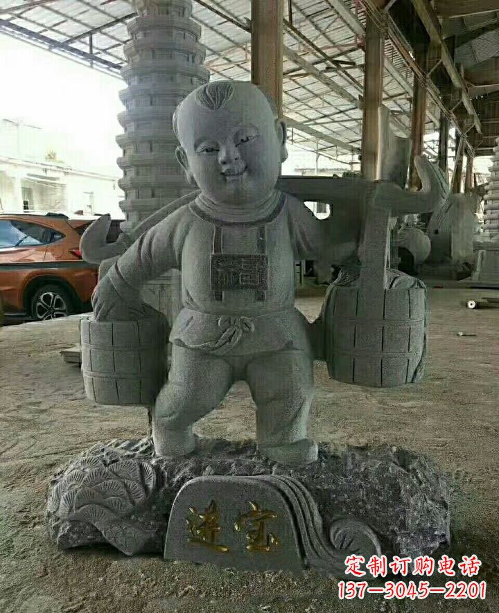 东莞装点童年的大理石招财进宝儿童雕塑
