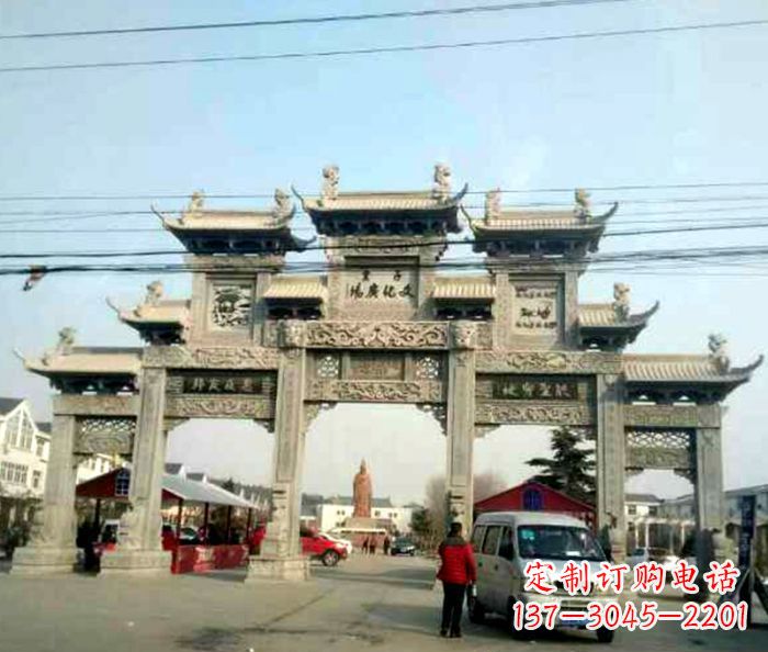 东莞大型五门石雕牌坊 (3)