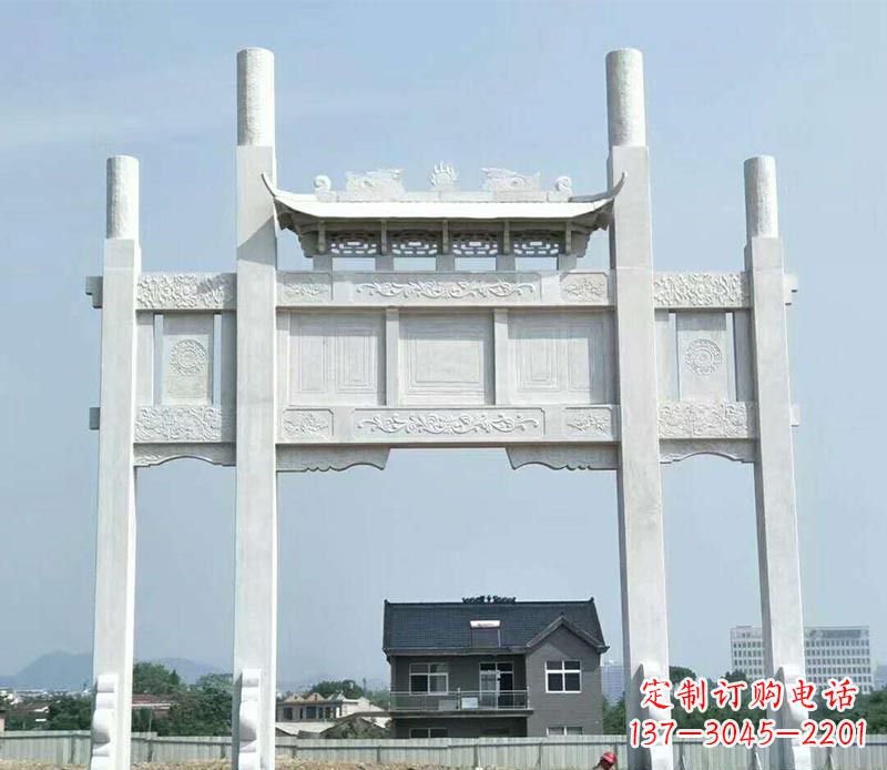 东莞道路三门牌坊石雕 (4)