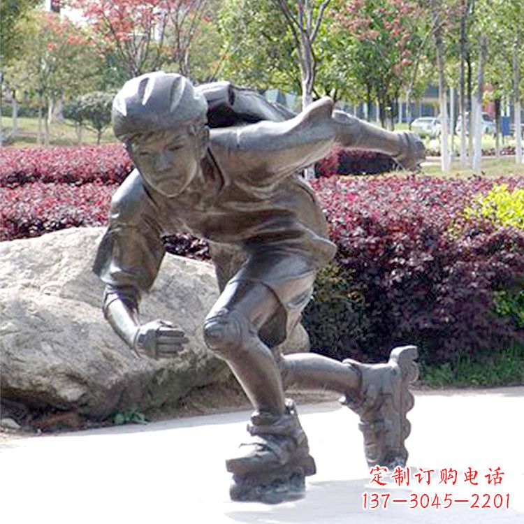 东莞精致童话,铜雕刻儿童滑旱冰园人物情景