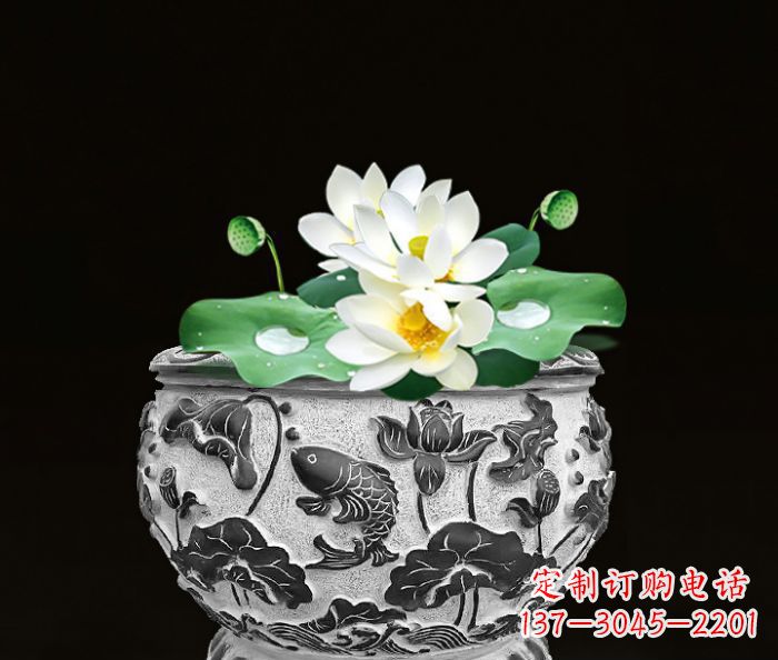 东莞仿古荷花鲤鱼雕塑石水缸