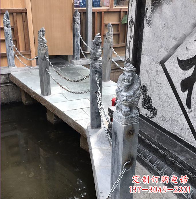 东莞典雅传统的仿古胡人拴马石栏杆雕塑
