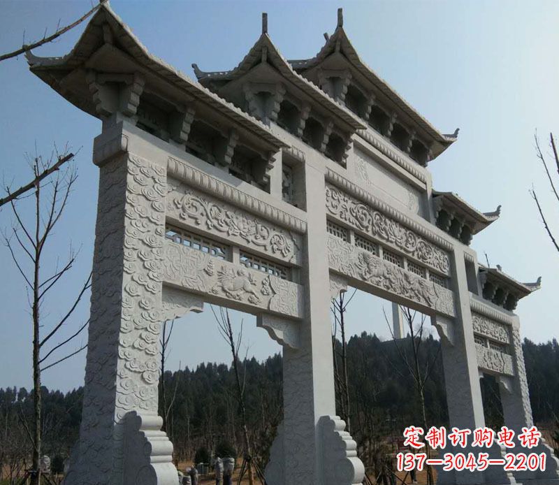 东莞仿古三门牌坊景观石雕