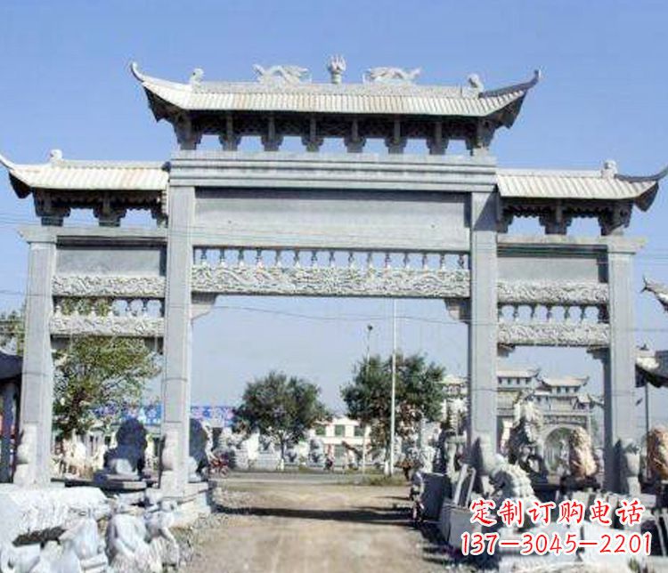 东莞仿古三门牌坊石雕 (9)