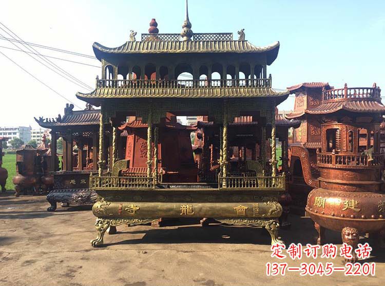 东莞高浮雕螭龙纹铜香炉