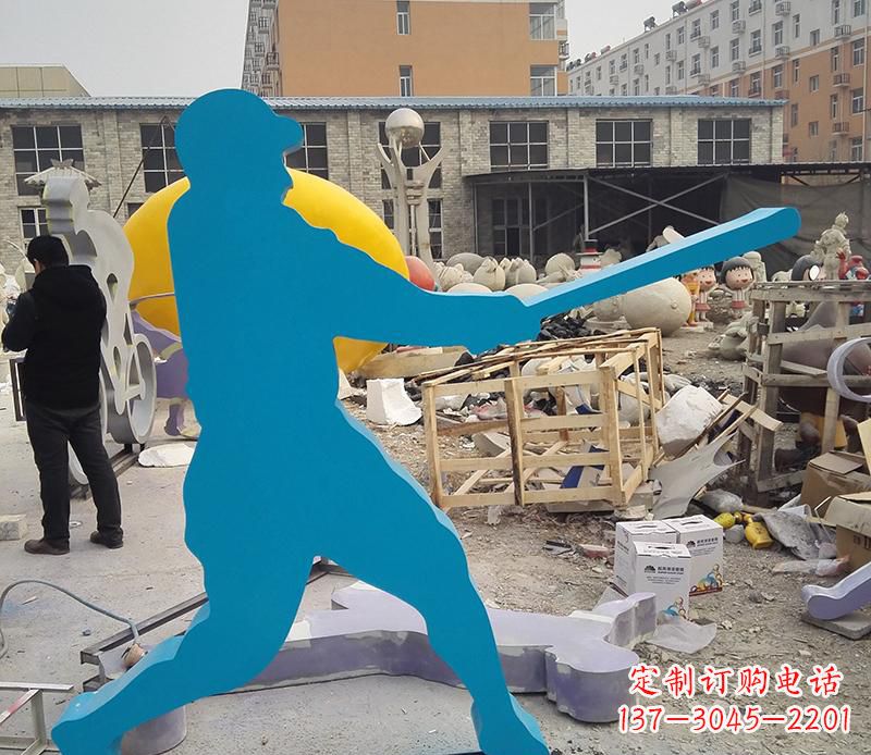 东莞公园不锈钢打棒球雕塑2