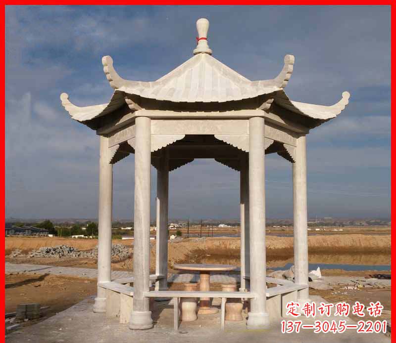 东莞公园大理石六角石雕凉亭 (2)