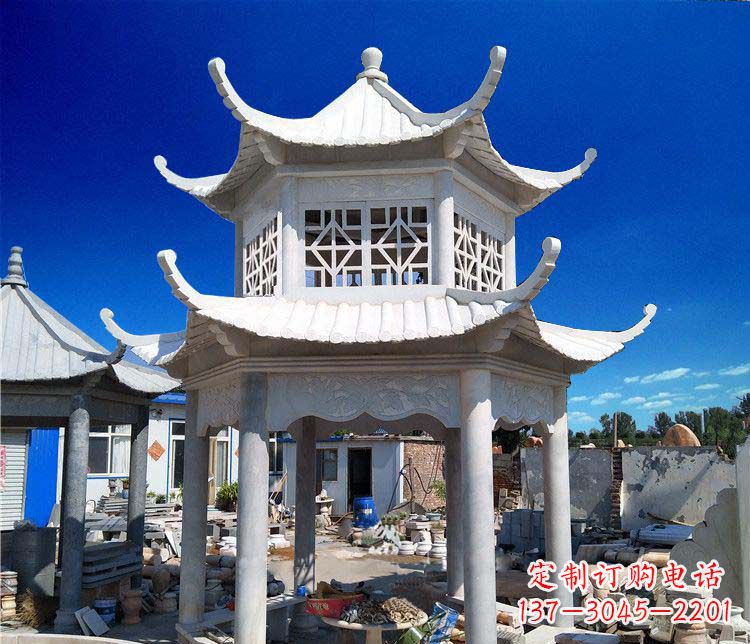 东莞公园大理石六角石雕双层凉亭