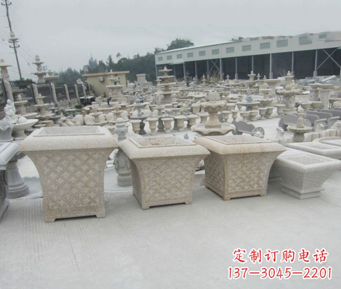东莞优雅花盆大理石雕塑