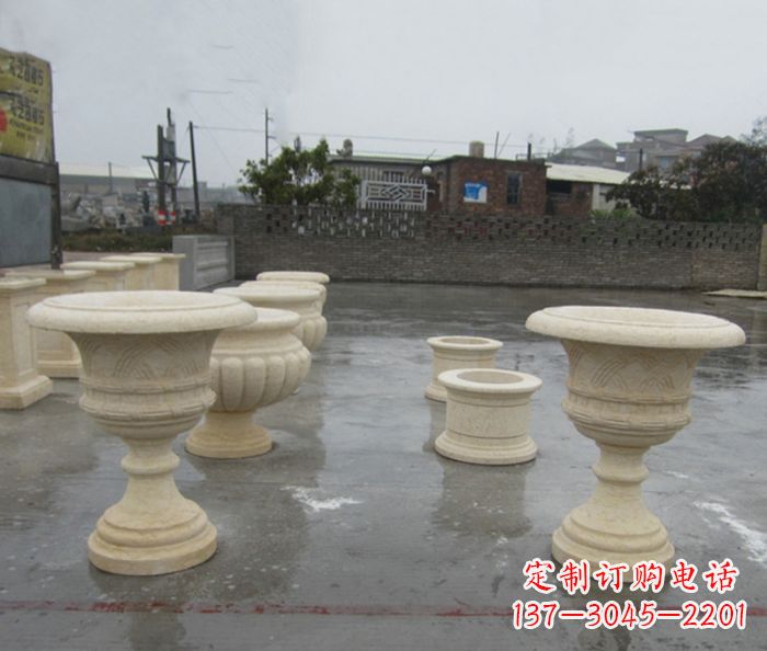 东莞完美绽放——大理石花盆石雕