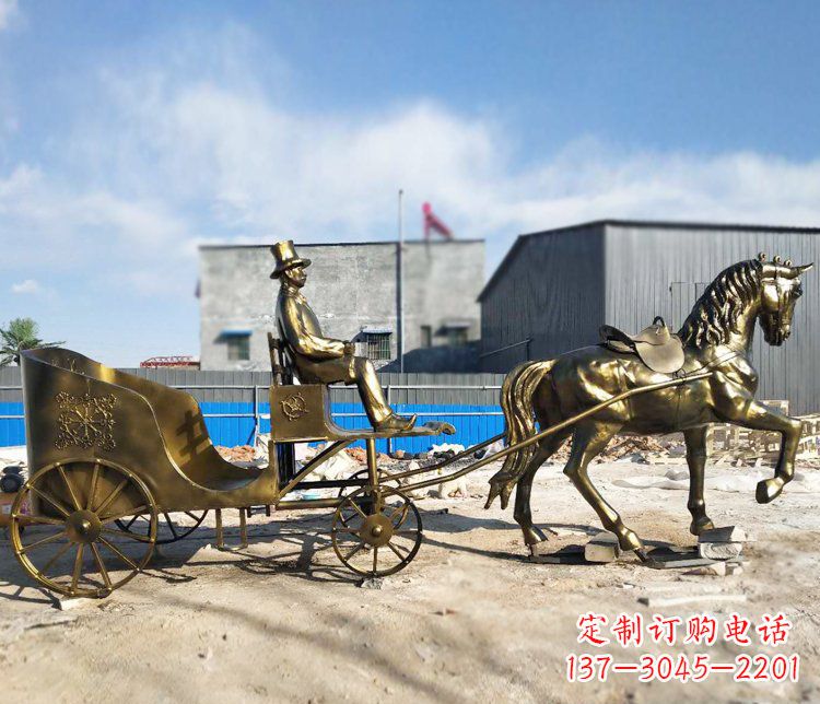 东莞公园景观坐着马车的人物铜雕