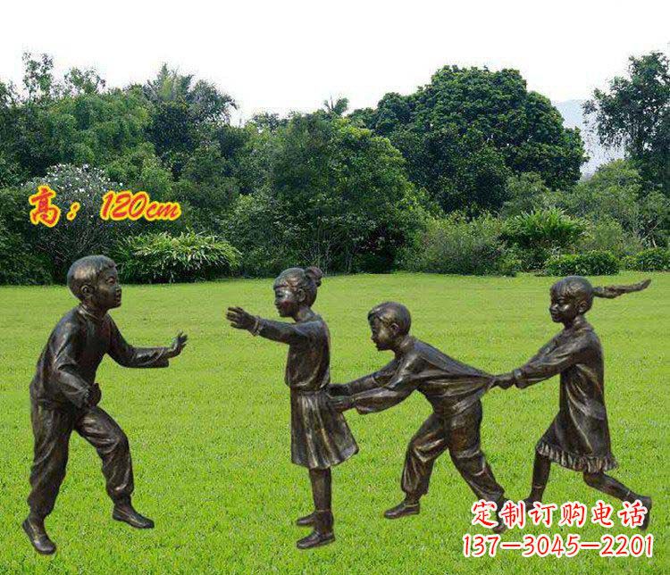 东莞公园玩老鹰捉小鸡的儿童小品铜雕 (2)