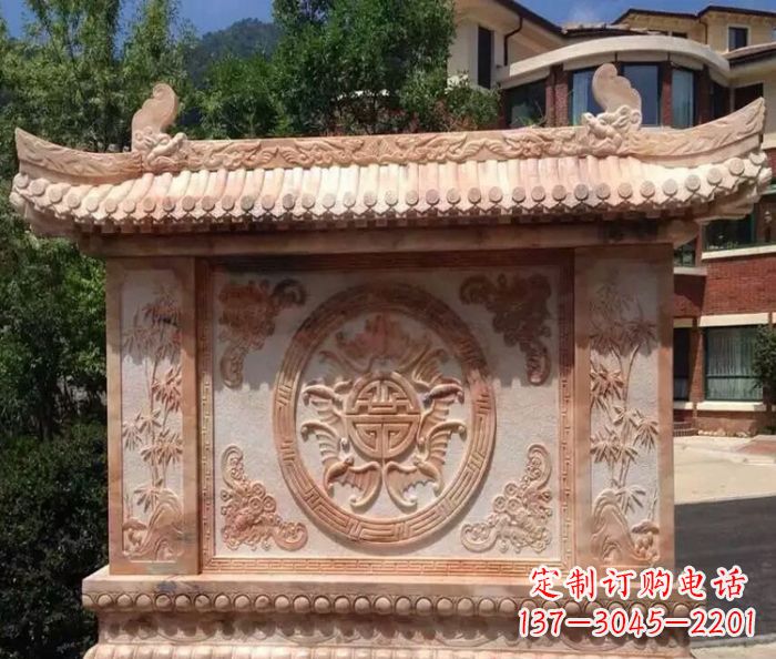 东莞中领雕塑-公园晚霞红蝙蝠竹子石影壁雕塑