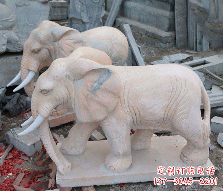 东莞雕刻出令人感动的那头大象定制公园晚霞红大象动物石雕