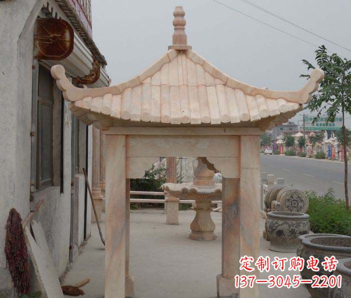 东莞精美红六角石凉亭雕塑